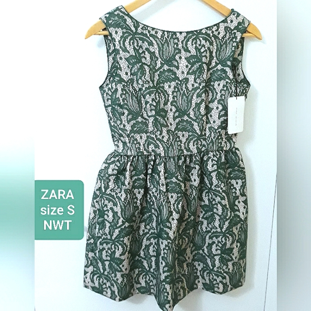 NWT ZARA Green Crochet Lace Dress